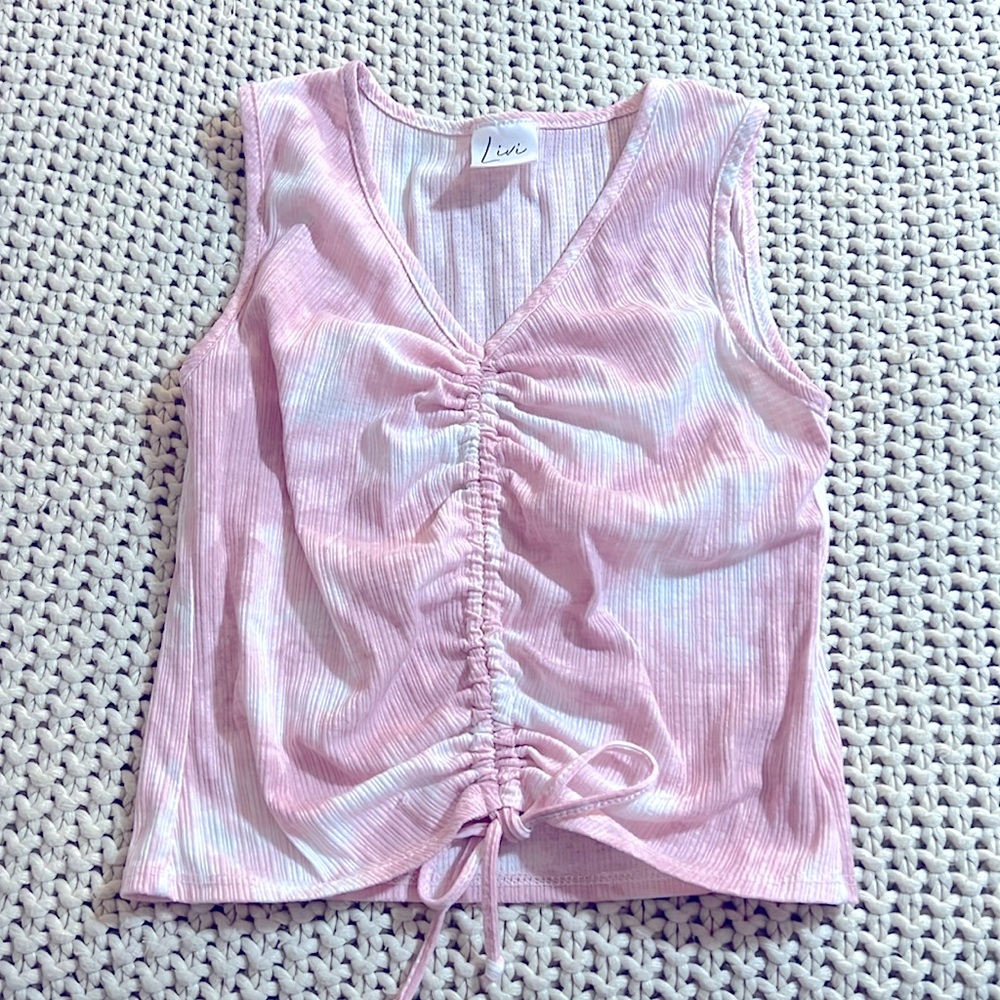Pink women’s shirt with draw strings